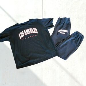 🎁SHEIN L.A. Crew Neck Tee & Pants  SET